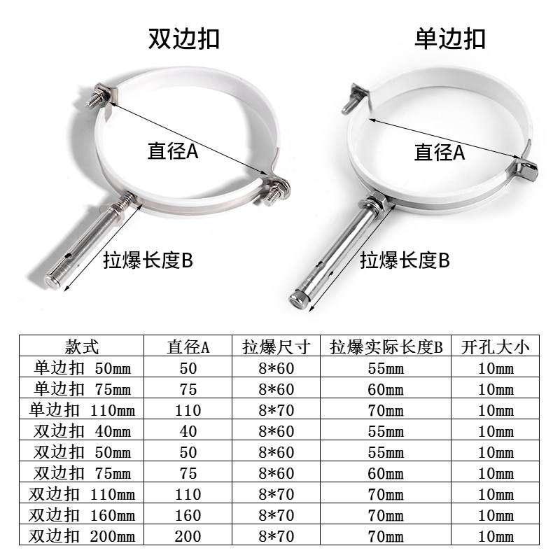 不锈钢拉爆管码抱箍吊码管夹扣pvc管卡扣包胶排水管110水管吊卡扣_虎窝淘