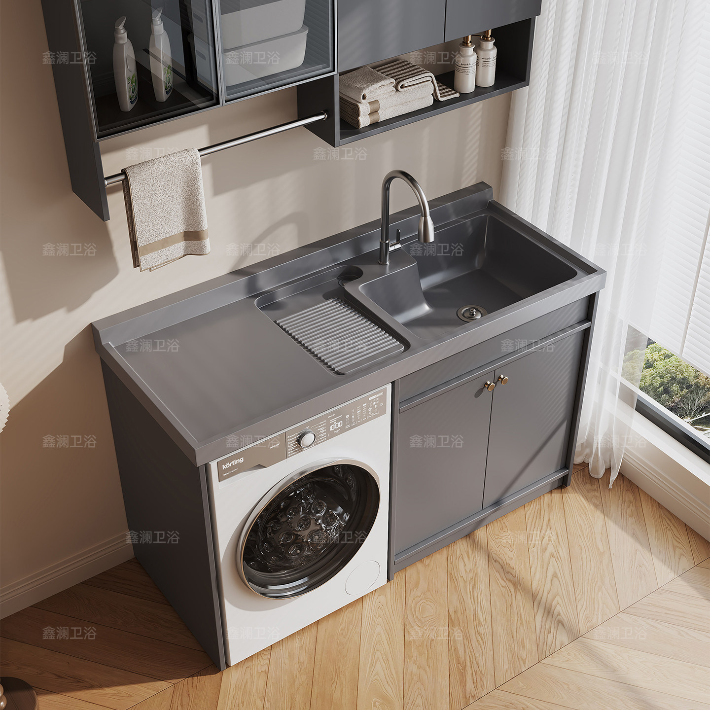 全铝蜂窝铝防水防晒洗衣机阳台一体柜组合洗手盆带搓板洗衣盆伴侣,淘宝优惠券,粉丝福利购,淘宝优惠卷