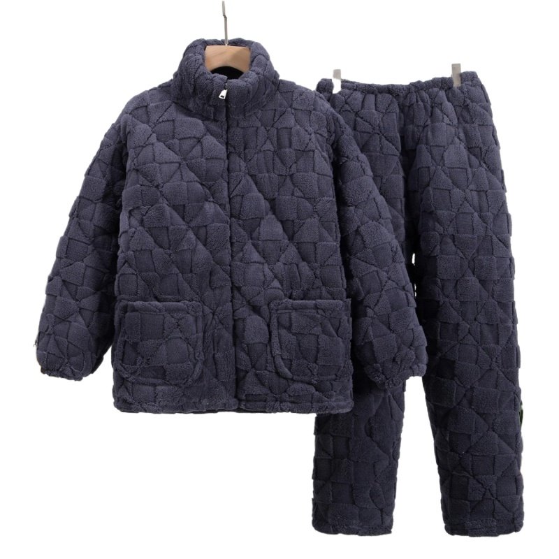 冬款男士拉链玫瑰绒三层加厚夹棉睡衣保暖冬中青年加绒家居服套装,淘宝优惠券,粉丝福利购,淘宝优惠卷