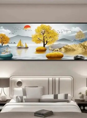 卧室床头画自粘贴画墙贴日照金山