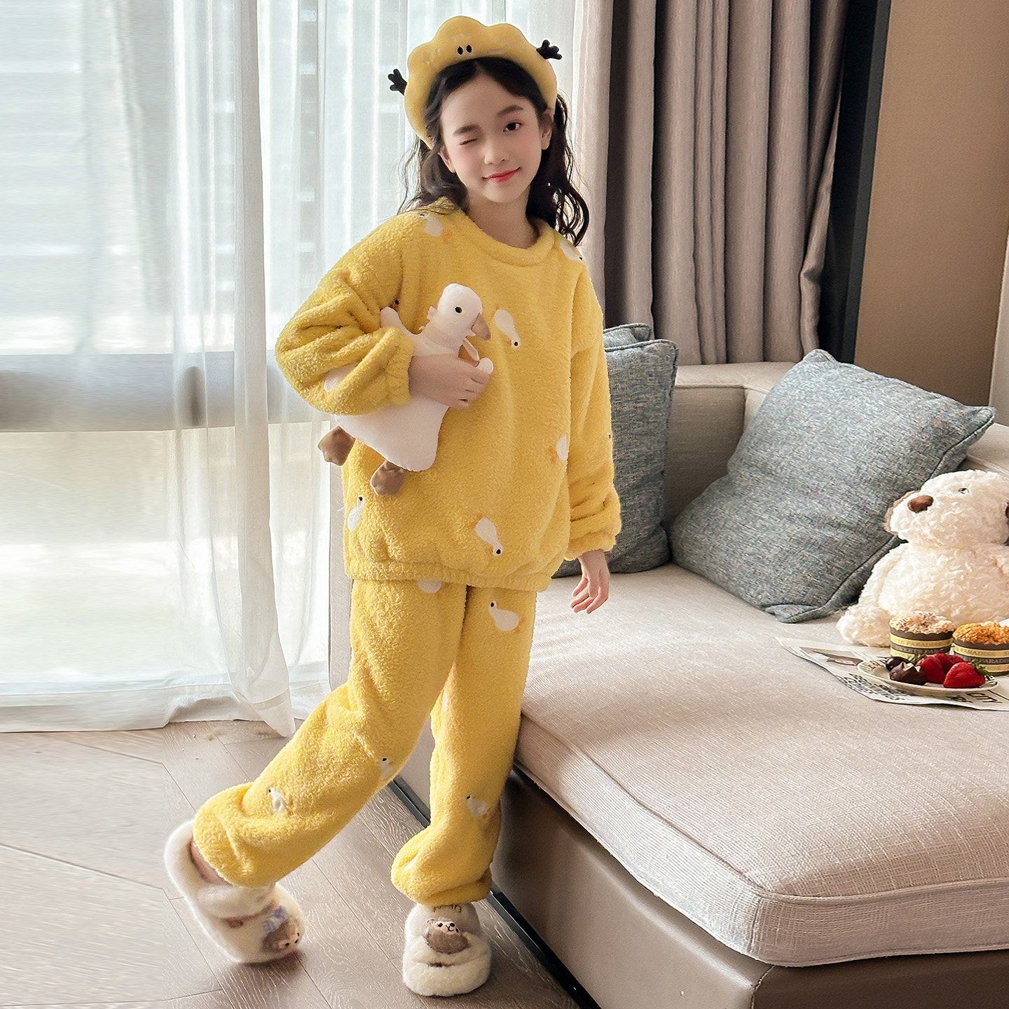 女童睡衣套装冬季新款儿童家居服女孩双面绒保暖两件套休闲童装,淘宝优惠券,粉丝福利购,淘宝优惠卷