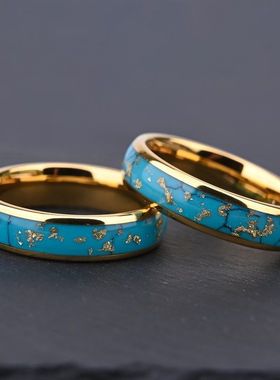 镶跨境女款戒指金色钨钢绿松石