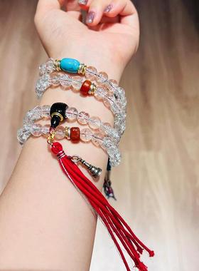 喜马拉雅白水晶白阿塞佛珠项链女