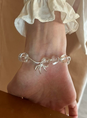 双A天然白水晶随型枣珠手链纯银蝴蝶结小众手串简约时尚百搭女款