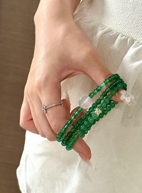 天然绿水晶项链翠绿绿草莓晶奶白晶多圈手串简约通勤小众高级感女
