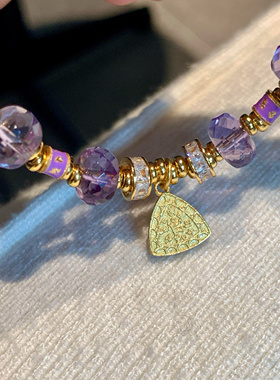 九紫离火运天然巴西紫水晶切面盘珠手链古法女款单圈手串饰品礼物