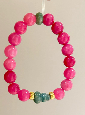 软糯天然红色蔷薇石手链搭翡翠葫芦转运珠手串小众轻奢红纹石手饰