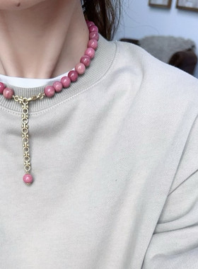红纹石项链圆珠链气质女款锁骨链