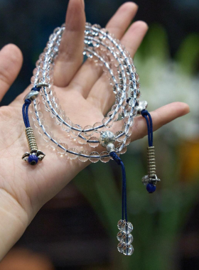 天然巴西净体白水晶圆珠手串s925纯银108颗佛珠念珠项手链男女款