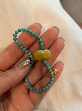 原创设计有钱花天然绿松石小米珠手链搭配蜜蜡财源滚滚转运珠手串