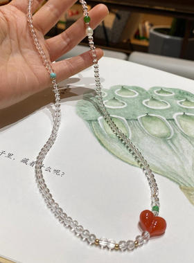 双A天然白水晶多圈手链南红玛瑙爱心手串多宝绿松石和田玉项链女