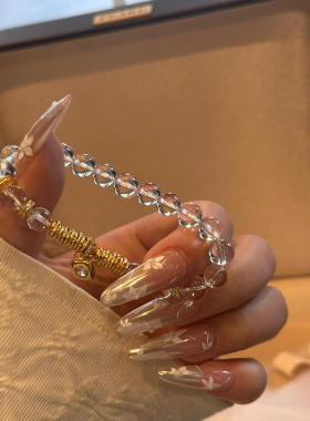 巴西天然白水晶手链女款转运珠手串古法金盘缠镀金小众百搭男女款