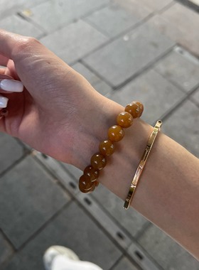 新疆且末糖和田玉糖料单圈手链秋冬款气质文艺男女叠戴小众七夕款