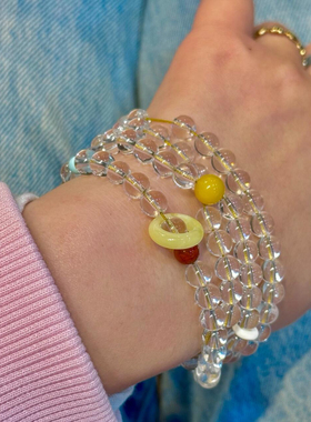 10A天然白水晶手链老蜜蜡枣珠转运珠跑环108颗念珠翡翠绿松石项链