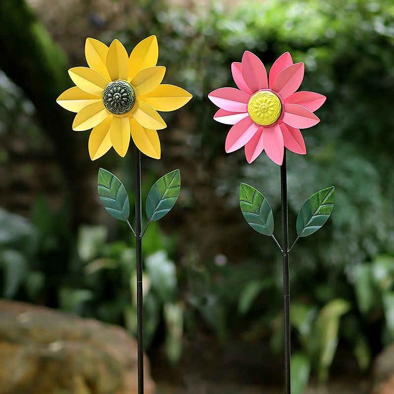 创意花园庭院院子花朵铁艺风车户外旋转园艺菜地民宿造景装饰摆件 - 图0