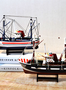 地中海风模型实木儿童房摆件帆船