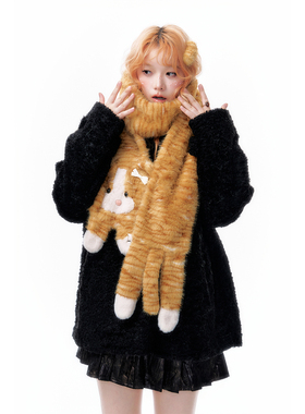 杨二大梦原创可爱橘猫围巾女2025秋冬加厚保暖生日礼物围脖披肩