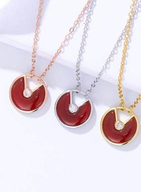 B V L V L V B家v金护身符项链女白贝母红玉髓锁骨链吊坠简约女款