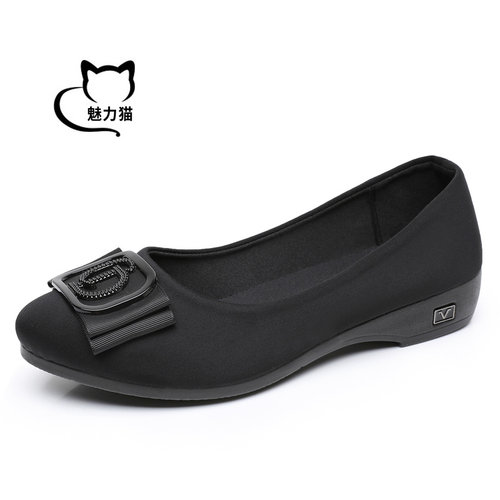 老北京布鞋女鞋黑色酒店工作鞋不累脚软底防滑时尚单鞋浅口上班鞋 - 图0