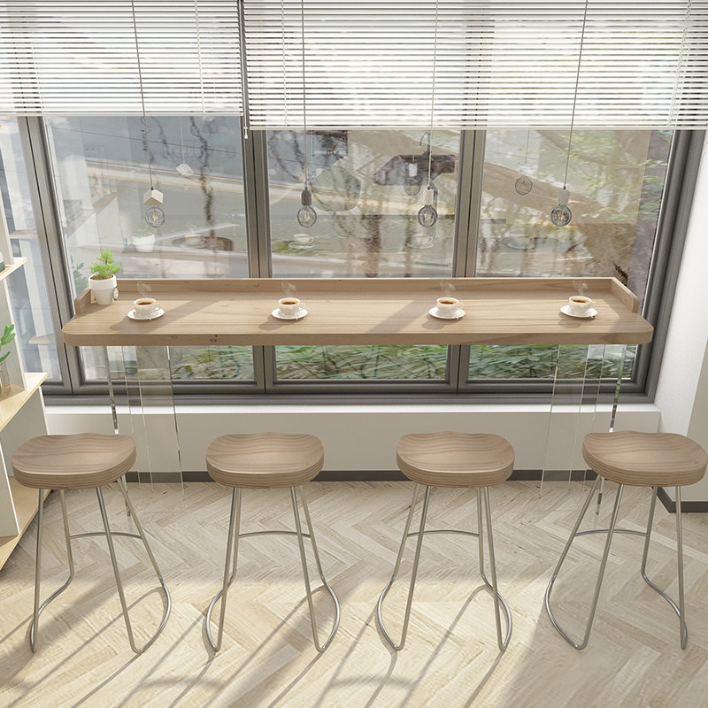 亚克力桌腿实木吧台桌带围边商用靠窗悬浮透明高脚桌吧台桌椅组合,淘宝优惠券,粉丝福利购,淘宝优惠卷