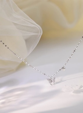 s925纯银蝴蝶项链女小众百搭感锁骨链情人节足银999配饰送女生