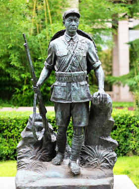 汉白玉石雕人物军人文化革命战士