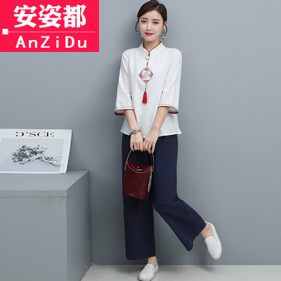 中医馆茶楼技师美容师工作服女养生馆会所中式服装中国风唐装套装 虎窝淘