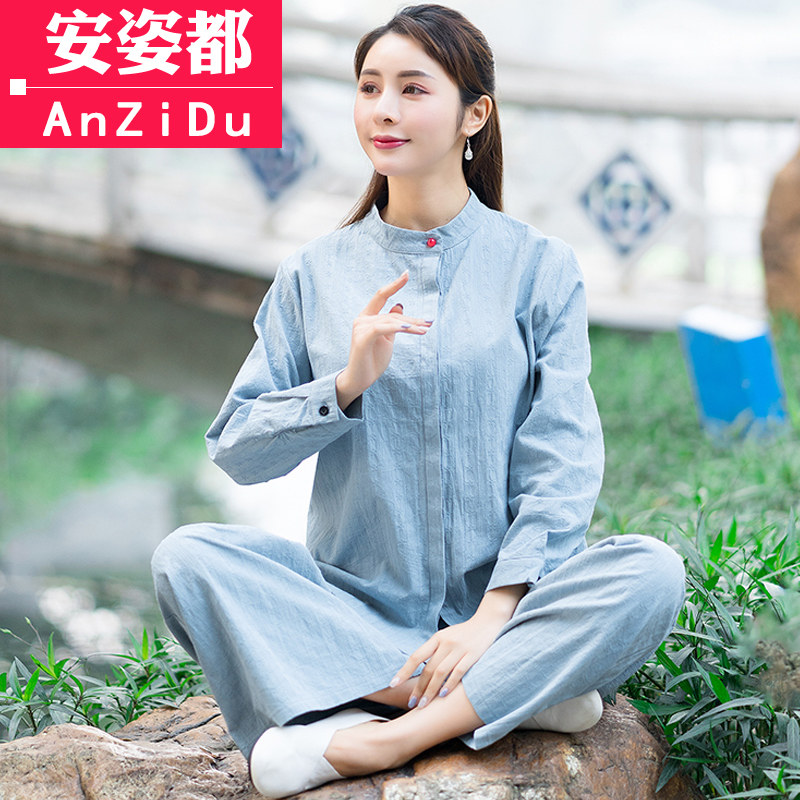 佛系女复古棉麻茶服秋装禅意中国风 安姿都上衣