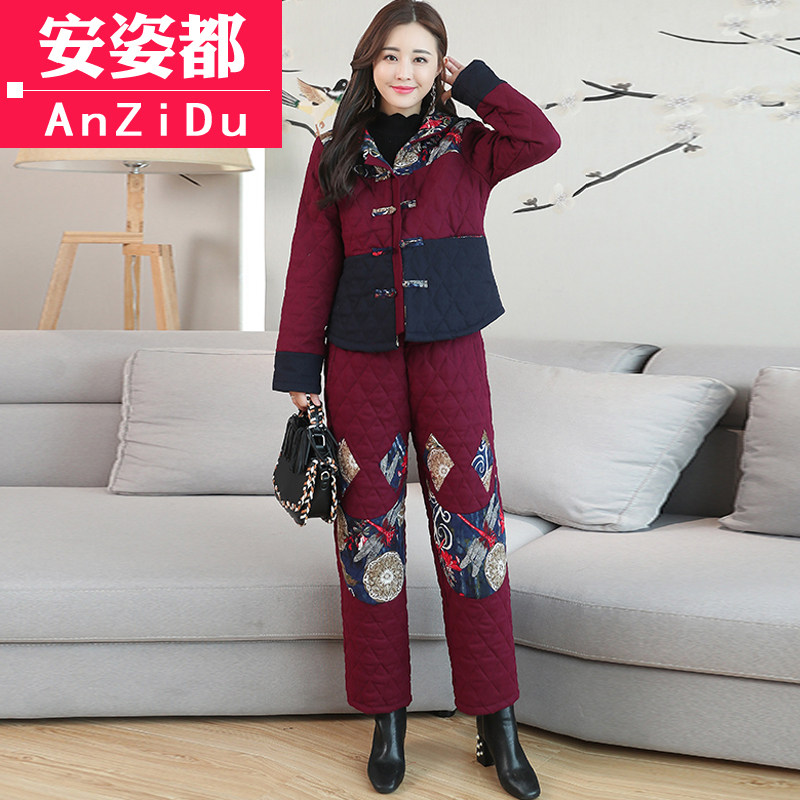 唐装秋冬夹棉棉裤复古棉麻小棉袄 安姿都上衣