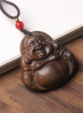沉香木弥勒佛吊坠佛公项链脖