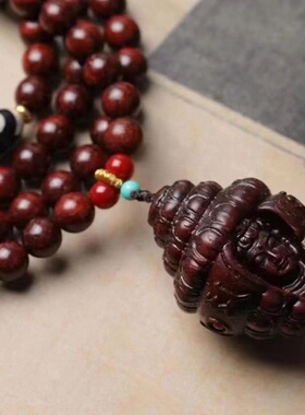 赞比亚紫檀木小叶紫檀满金星手串配佛螺吊坠佛珠檀木文玩男女