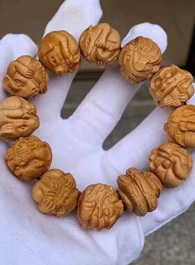 太行崖柏十二生肖手串崖柏雕刻貔貅佛珠手把件手链崖柏木龙珠手串