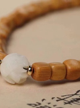 正宗天然檀香双圈方块珠手链女文玩念珠手串复古原木天然香木佛珠