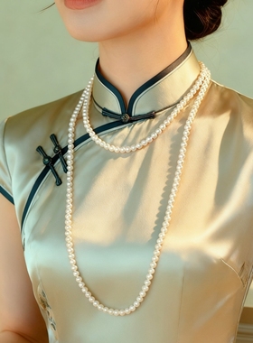 施家新中式配旗袍珍珠项链毛衣链