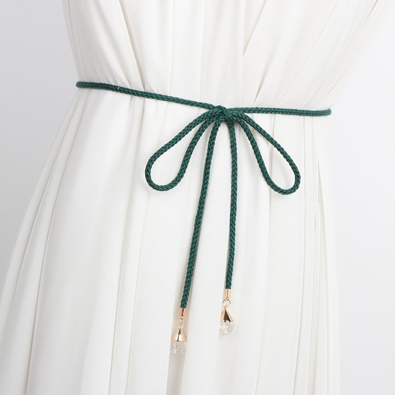 装饰腰带女棉线编织配连衣裙子毛衣甜美水晶蝴蝶结棉绳腰绳小皮带 - 图3