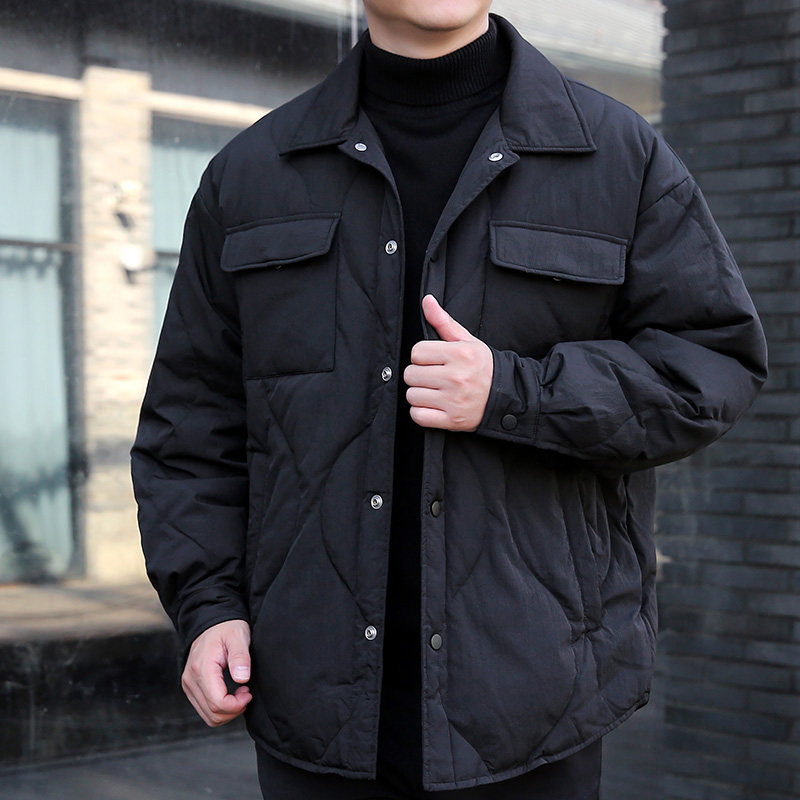 冬季新款复古潮牌胖子男装翻领衬衫轻薄款羽绒服男加肥加大码外套,淘宝优惠券,粉丝福利购,淘宝优惠卷