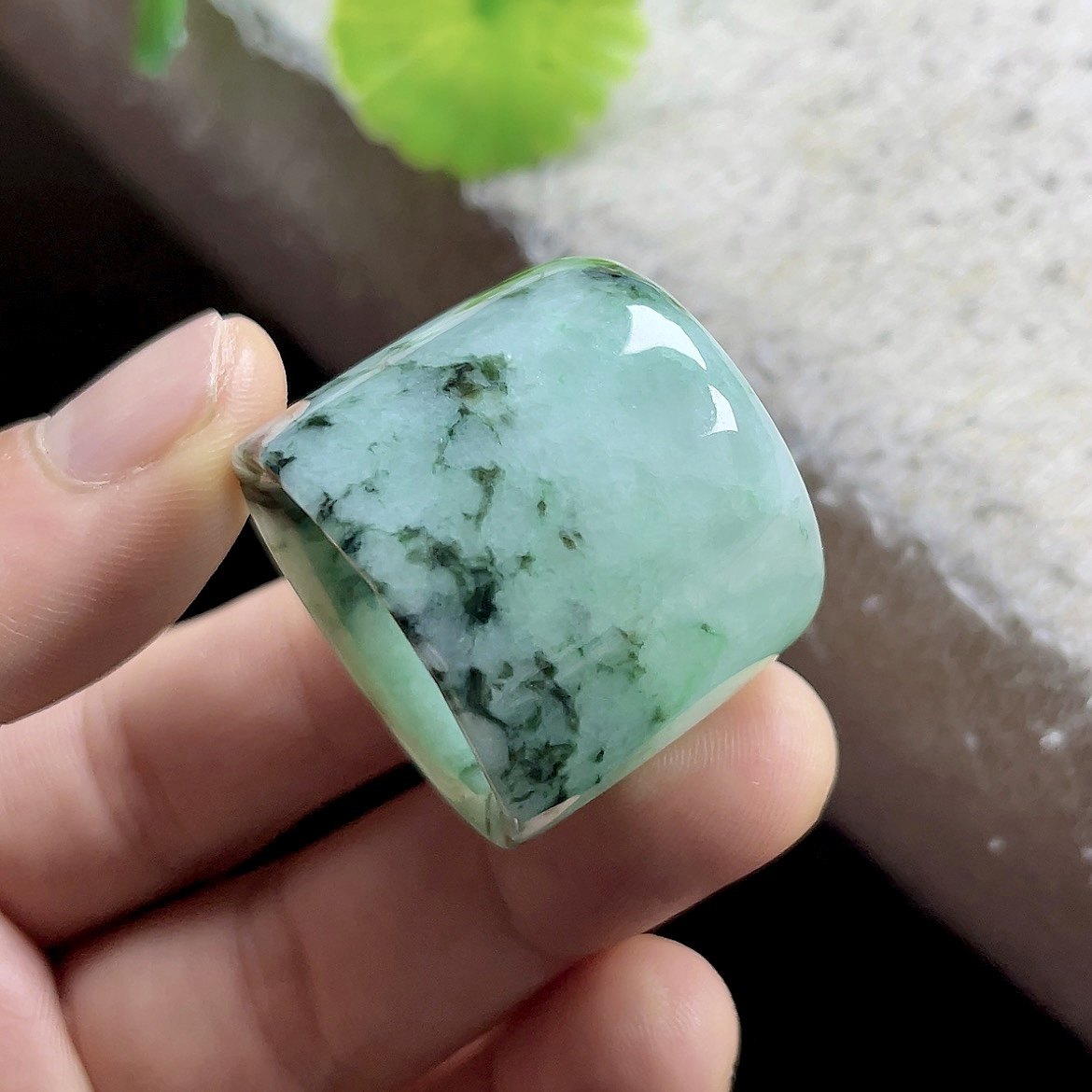 23mm翡翠扳指男玉扳指玉指环 缅甸花青料天然A货长筒宽边阳绿飘花 - 图3