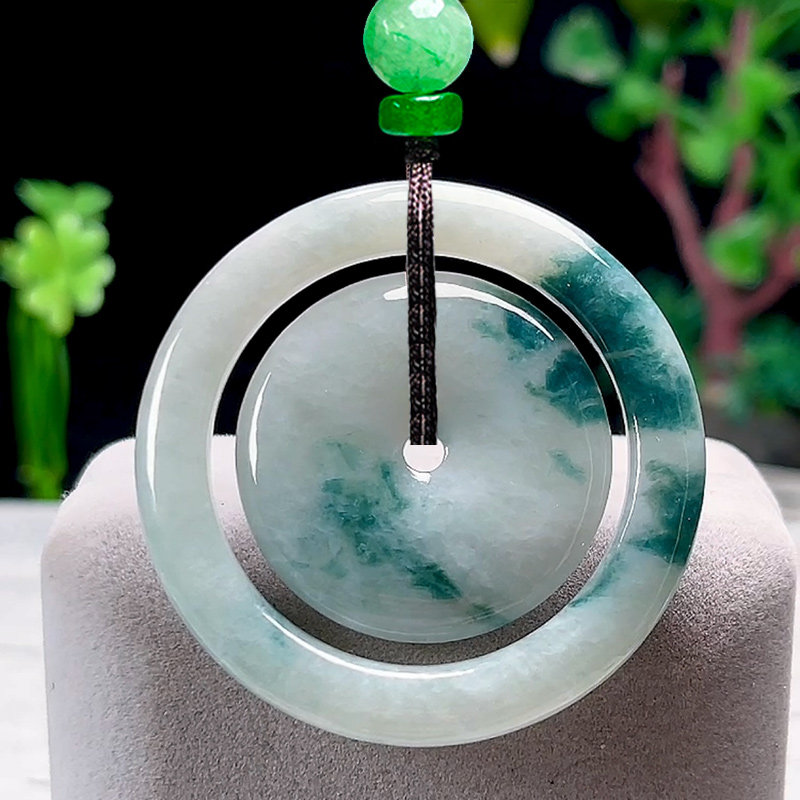 特大款 缅甸料飘花天然A货翡翠子母扣吊坠 平安扣玉佩玉坠男女款,淘宝优惠券,粉丝福利购,淘宝优惠卷