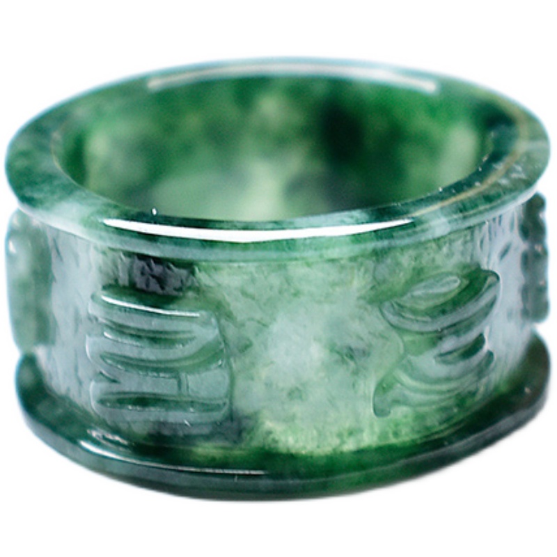 20M满绿翠花天然A货缅甸玉石扳指男玉指环 玉戒指 雕刻六字大明咒 - 图3