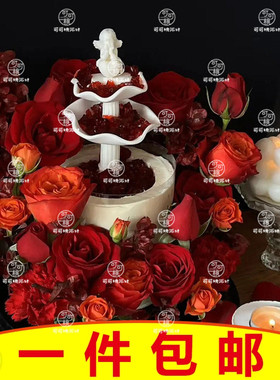 罗马艺术摆件许愿池小天使生日蛋糕装饰喷泉水池配件花朵硅胶模具