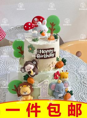 软胶小猴子蛋糕摆件小树胡萝卜插件动物园主题甜品台装饰品小玩偶