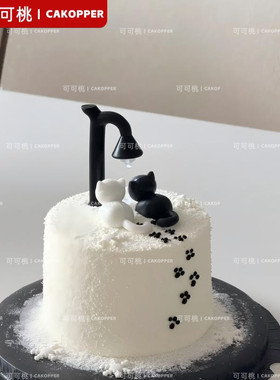 周年纪念专用路灯小猫摆件网红ins情侣款520七夕生日蛋糕装饰摆件