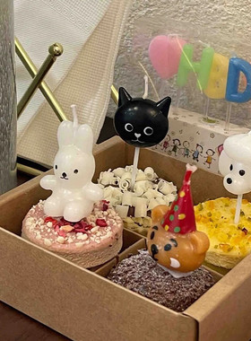 小狗头像蜡烛动物生日蛋糕装饰摆件白色卡通可爱迷你宠物儿童派对