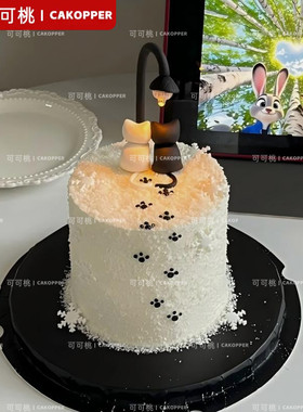 ins风软胶黑白小猫路灯摆件七夕告白求婚纪念日生日蛋糕装饰摆件