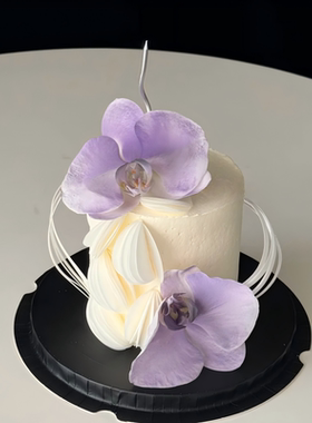 简约甜美绢布紫色蝴蝶兰插件女神节母亲节通用蛋糕甜品台装饰摆件
