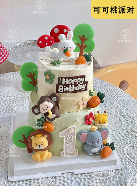 软胶小猴子蛋糕摆件小树胡萝卜插件动物园主题甜品台装饰品小玩偶