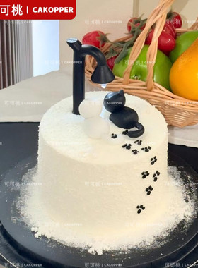 网红ins路灯猫咪情侣摆件七夕告白生日蛋糕装饰黑色气球装扮摆件