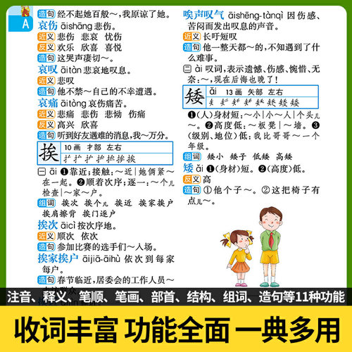 当当网正版 小学生笔顺笔画部首结构同义词近义词反义词组词造句成语多音多义字词典/全功能多功能同近反字词典_虎窝淘