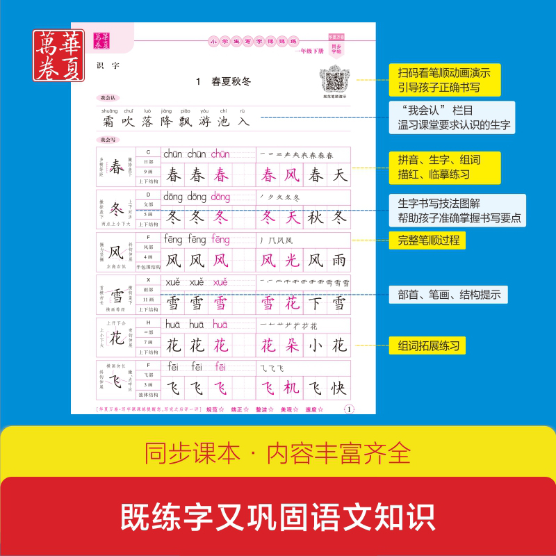 华夏万卷小学生语文同步生字练字帖RJ人教版 2023春季每日一练天天练 一1年级下册小学生生写字课课练 周培纳楷书笔顺笔画字帖(共 - 图1