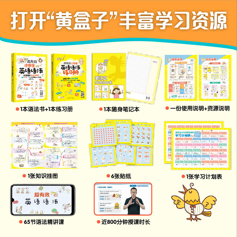 当当网超有效图解小学生英语视频精讲课专项训练语法练习册音标单词自然拼读小学三四五六年级6-12岁思维导图辅导书学句型时态大全